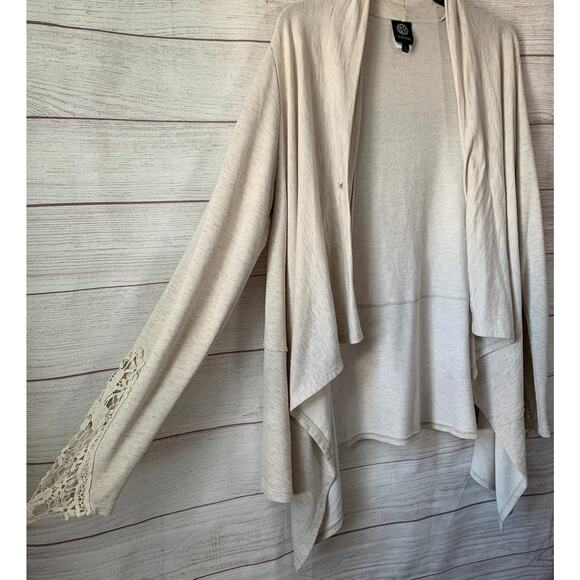 Bobeau Cream Cardigan Sweater Lace Detail Draped Front Long Sleeves Size Large - Picture 13 of 16